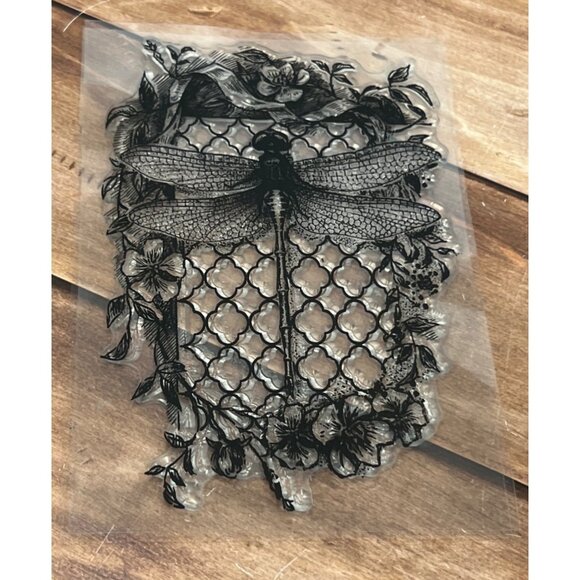 Deep Red Stamps DRAGONFLY ON TRELLIS CLEAR CLING PHOTOPOLYMER STAMP - Picture 4 of 5